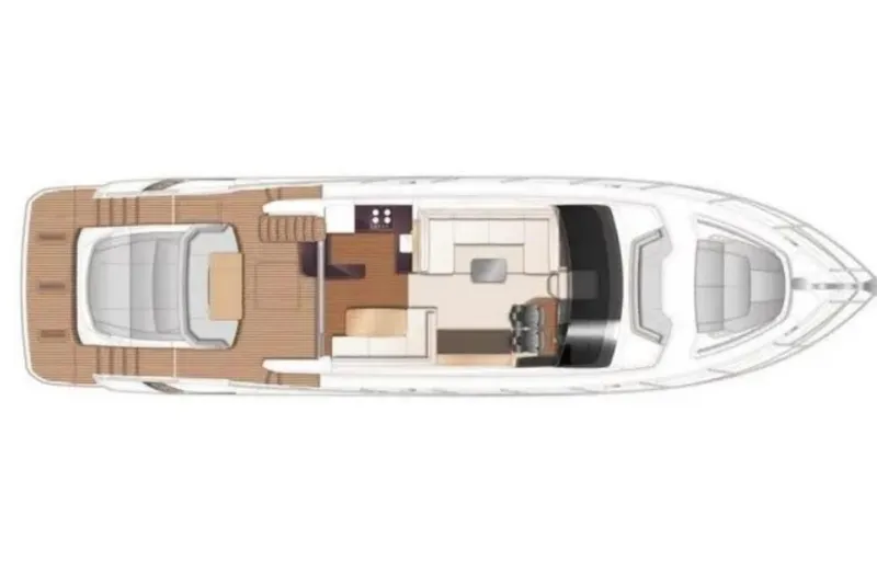 B III Yacht Photos Pics Top view layout of 2021 Princess S62 yacht, showcasing deck and interior design.
