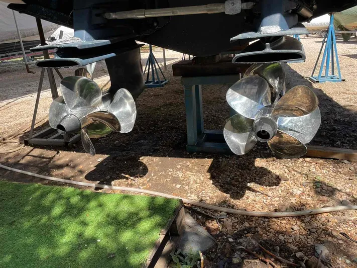  Yacht Photos Pics Propellers of a 2006 Princess V42 yacht on dry dock.