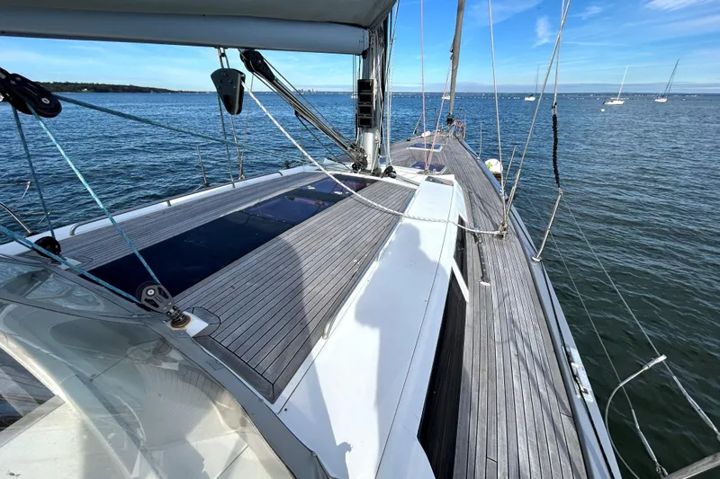 Scacciapensieri Yacht Photos Pics 2008 Hanse 470e yacht deck with sleek design on calm waters.