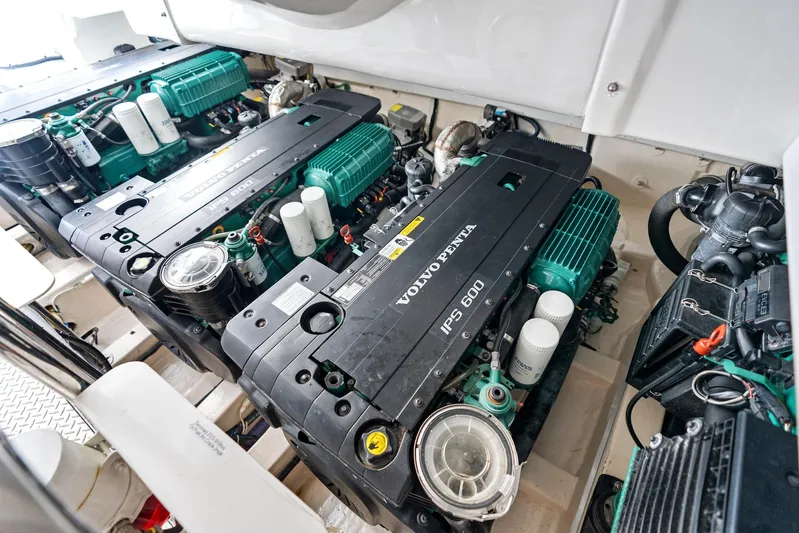 Liquid Asset Yacht Photos Pics Engine room of 2010 Lazzara 78 Fly yacht with Volvo Penta IPS 600 engines.