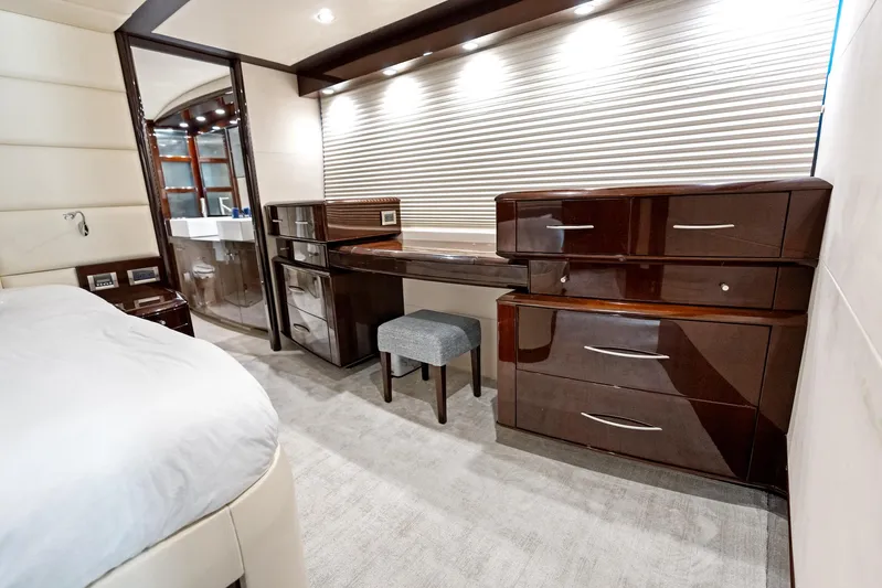 Liquid Asset Yacht Photos Pics Luxurious interior of 2010 Lazzara 78 Fly yacht with elegant wood furnishings.