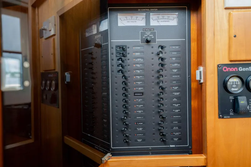 Moondance Yacht Photos Pics Electrical control panel on a 2006 Sabre 42 Express boat.