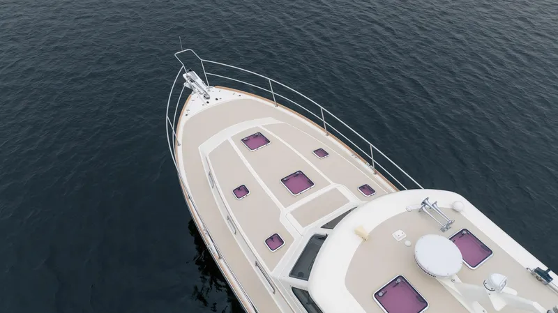 Moondance Yacht Photos Pics Top view of 2006 Sabre 42 Express yacht on calm water.