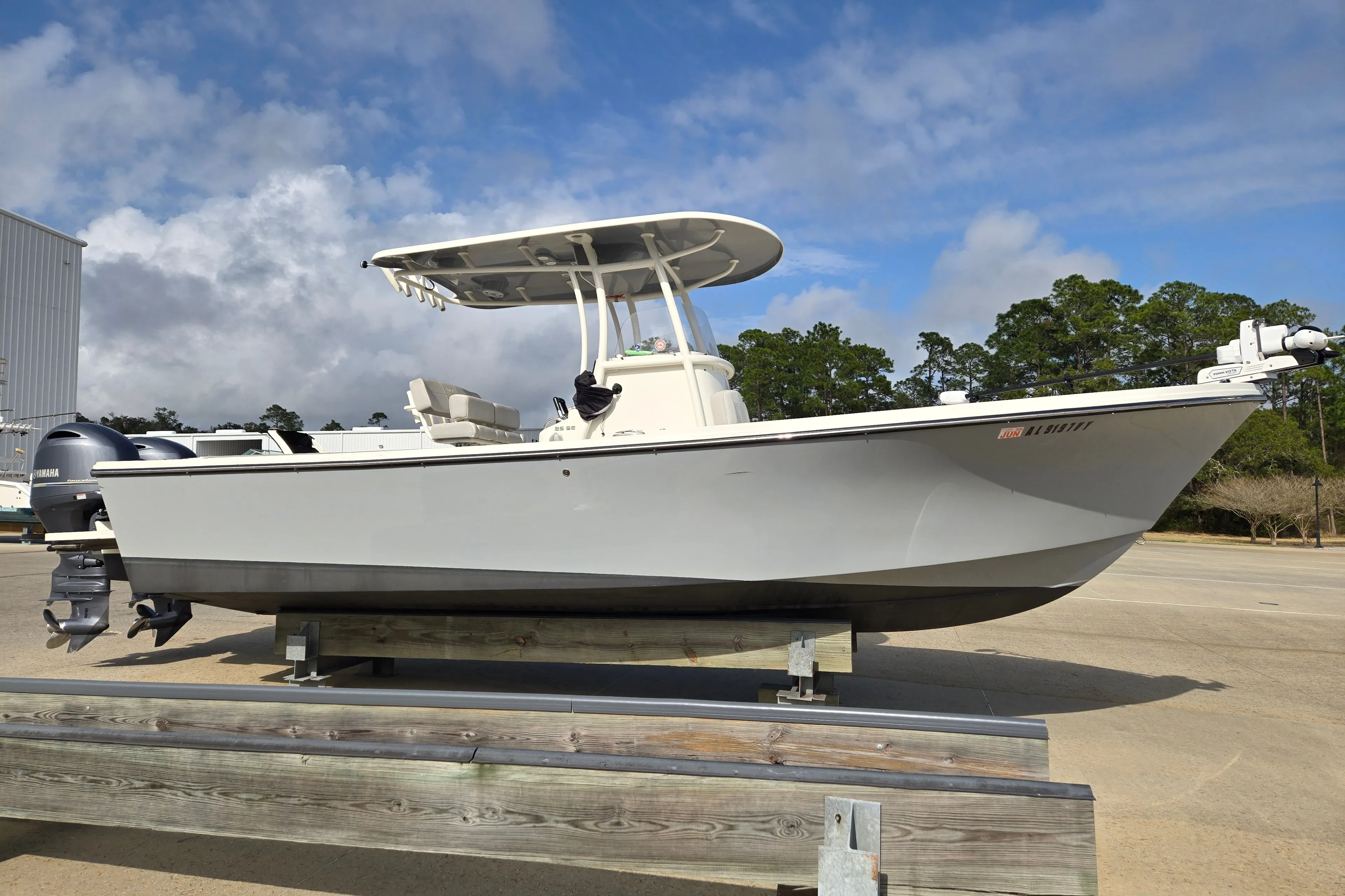 Parker 2500 Special Edition boat, 2021 model, on a dock.