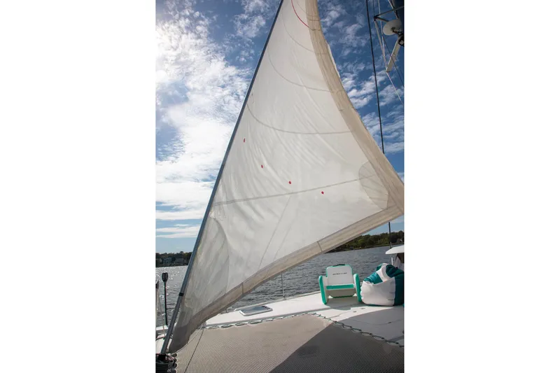 Sweet And Salty Yacht Photos Pics Sailing on a 2018 Fountaine Pajot Helia 44 Evolution catamaran under a clear sky.