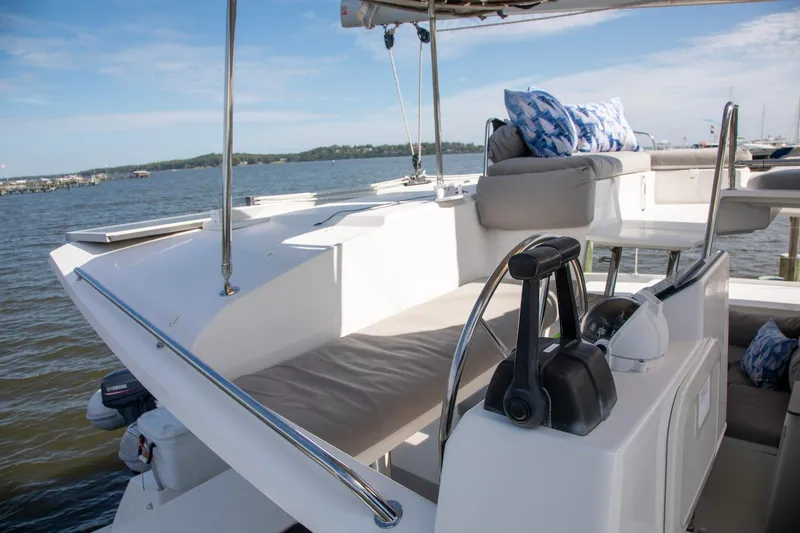 Sweet And Salty Yacht Photos Pics 2018 Fountaine Pajot Helia 44 Evolution catamaran with spacious deck and comfortable seating.