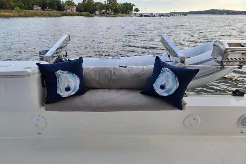 Sweet And Salty Yacht Photos Pics Cozy seating on 2018 Fountaine Pajot Helia 44 Evolution yacht with decorative pillows.