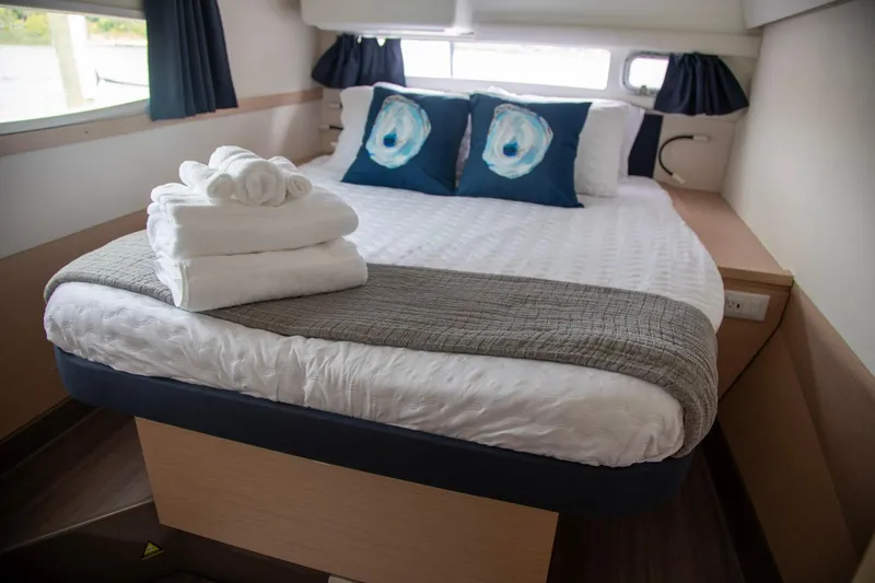 Sweet And Salty Yacht Photos Pics Luxurious cabin interior of 2018 Fountaine Pajot Helia 44 Evolution catamaran.