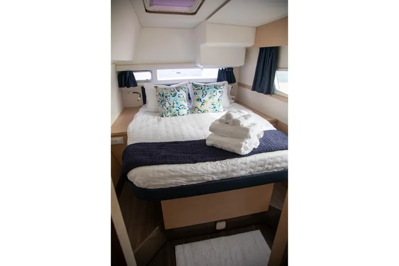 Sweet And Salty Yacht Photos Pics Luxurious cabin interior of 2018 Fountaine Pajot Helia 44 Evolution catamaran.