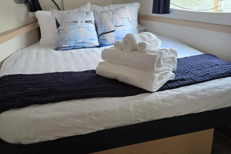 Sweet And Salty Yacht Photos Pics Luxurious cabin interior of 2018 Fountaine Pajot Helia 44 Evolution yacht.