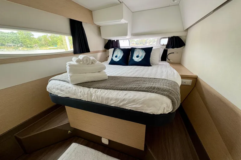 Sweet And Salty Yacht Photos Pics Luxurious cabin interior of 2018 Fountaine Pajot Helia 44 Evolution catamaran.