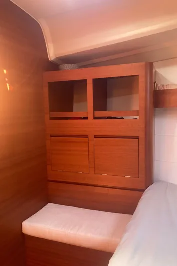 Caff&Eacute; Latte Yacht Photos Pics Interior of 2013 Dufour 410 Grand Large yacht with wooden cabinetry and seating.