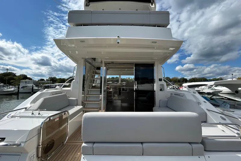  Yacht Photos Pics 2018 Sea Ray Fly 520 yacht with spacious deck and modern design at marina.