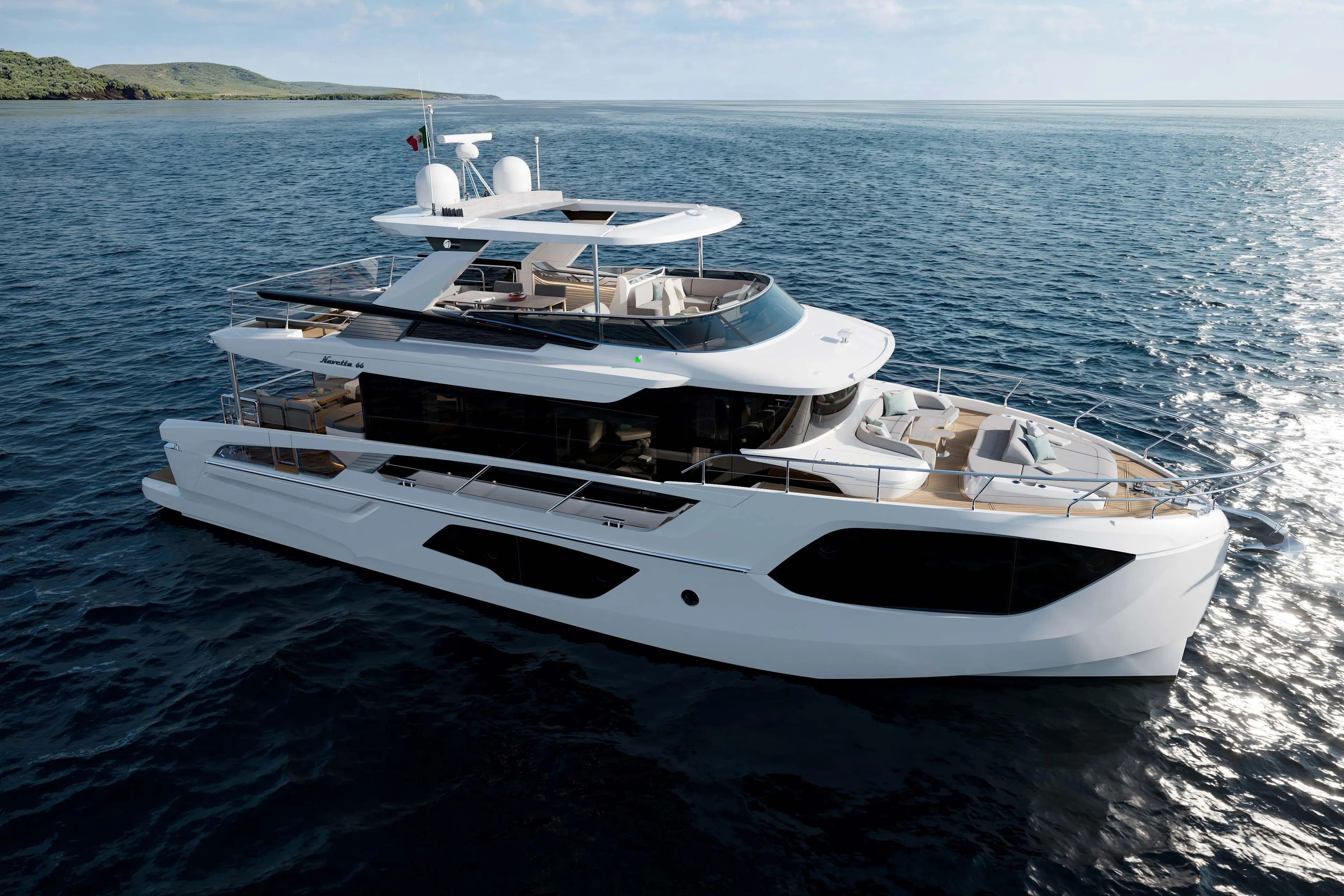 Luxury Absolute Navetta 66 yacht cruising on open sea, 2026 model.