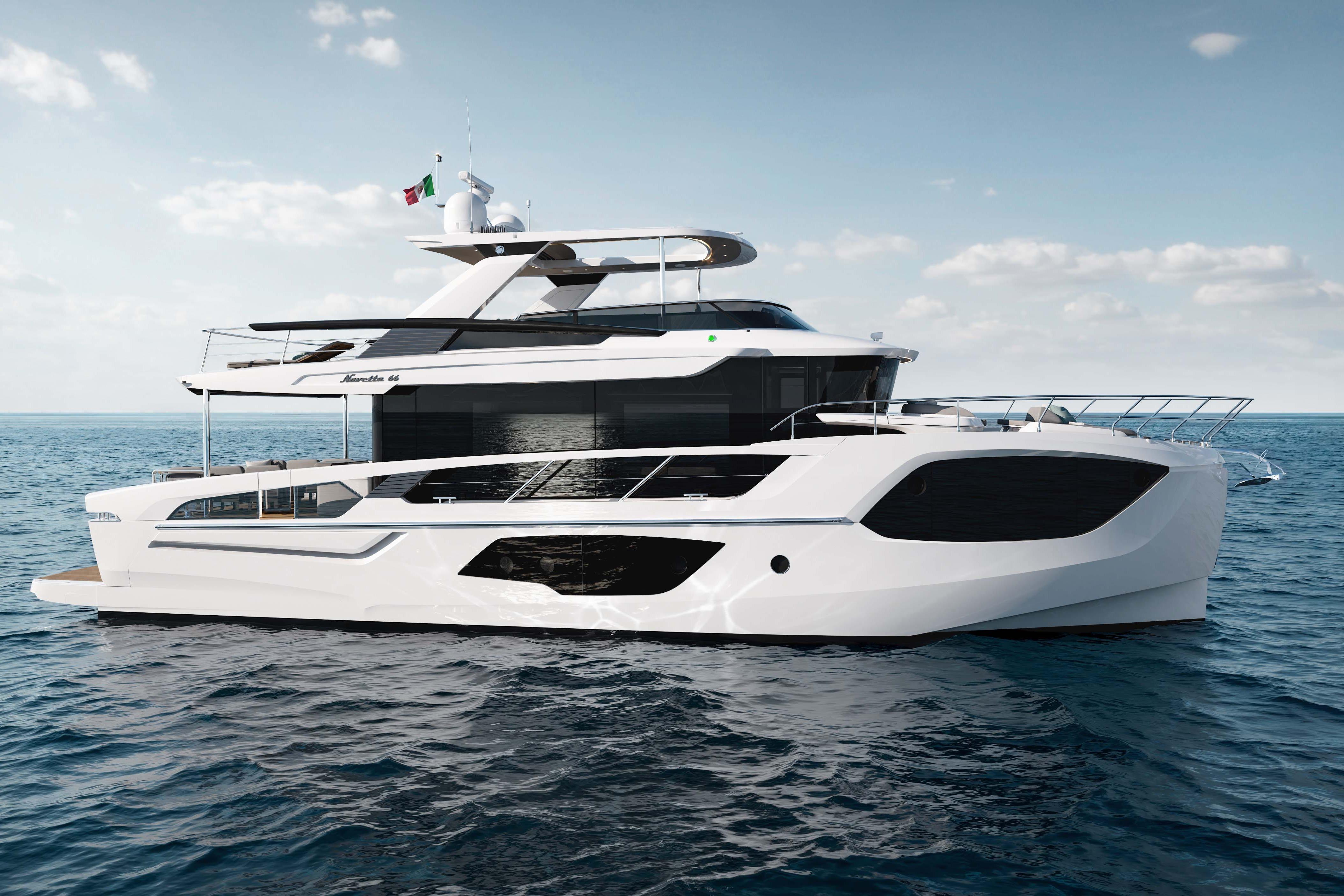 Luxury Absolute Navetta 66 yacht cruising on open sea, 2026 model.