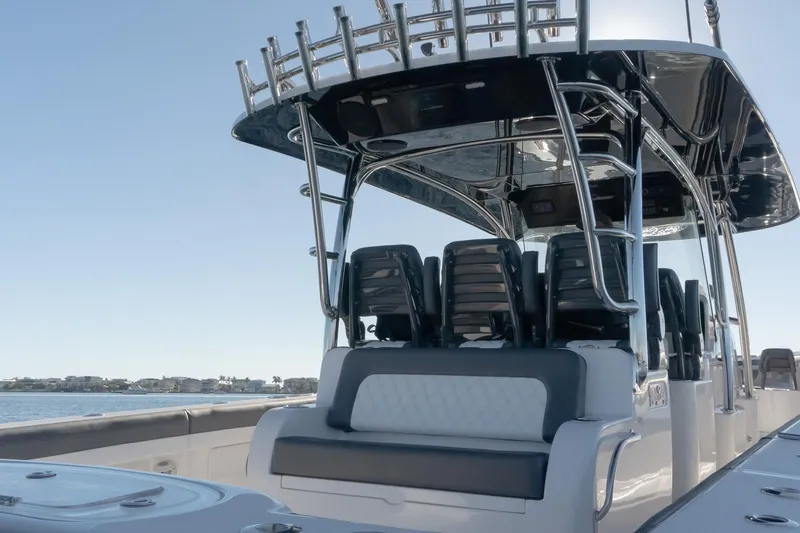  Yacht Photos Pics 2026 Mag Bay 43 CC boat with sleek seating and modern design on the water.