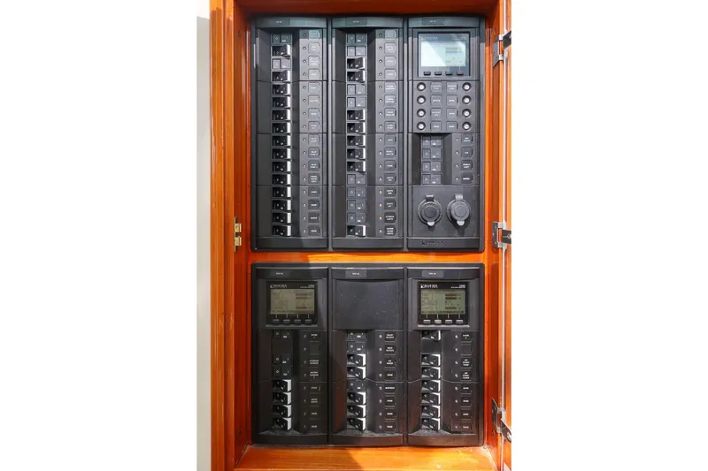 Bristol Yacht Photos Pics Electrical control panel on a 2015 Hinckley Picnic Boat 37 MKIII.