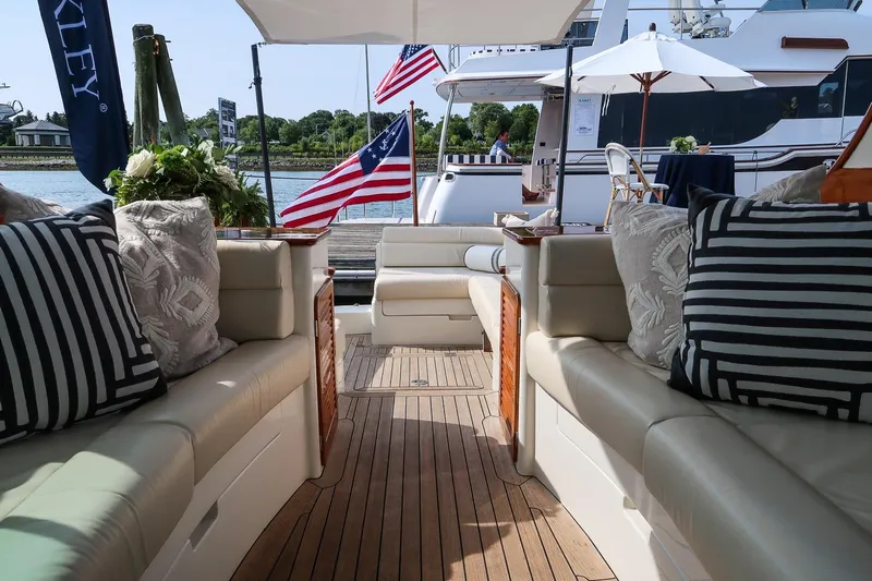 Bristol Yacht Photos Pics Luxurious interior of 2015 Hinckley Picnic Boat 37 MKIII with elegant seating and decor.