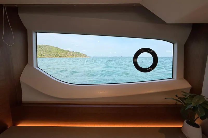 Lariel Yacht Photos Pics View of the sea through a Princess F55 yacht window, 2020 model.