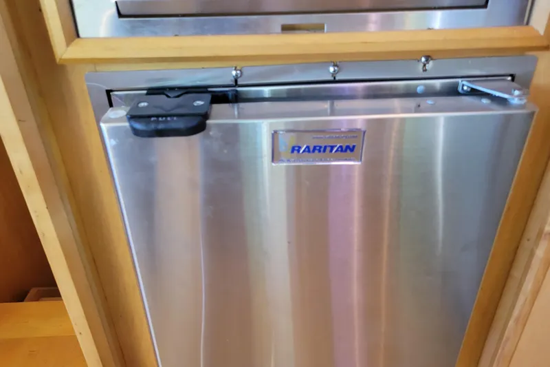 Bout Time Yacht Photos Pics Stainless steel Raritan appliance on 1979 Bertram 38 Convertible yacht.