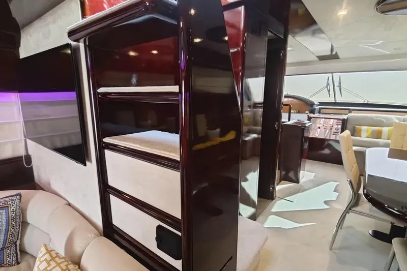  Yacht Photos Pics Luxurious interior of a 2002 Ferretti Yachts 720, featuring elegant seating and modern design.