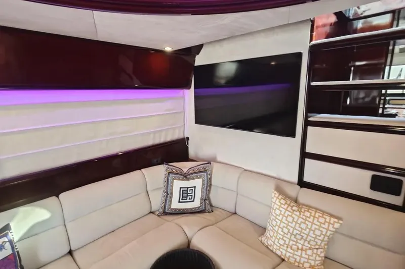  Yacht Photos Pics Luxurious interior of 2002 Ferretti Yachts 720 with modern seating and stylish decor.