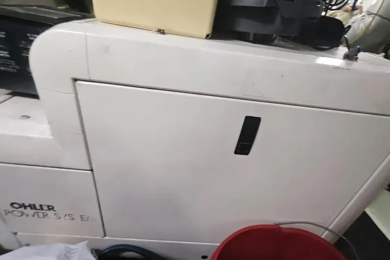  Yacht Photos Pics Engine compartment of a 2002 Ferretti Yachts 720, featuring a Kohler power system.