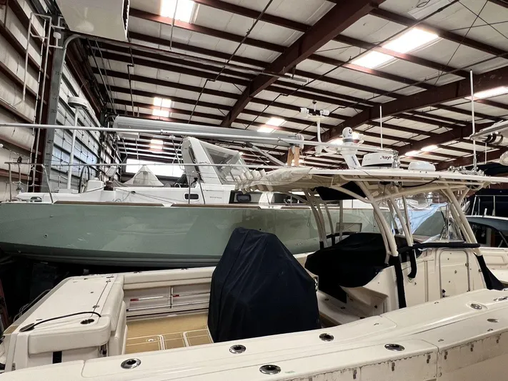 Yacht Photos Pics 2018 Grady-White Canyon 336 boat in indoor storage facility.