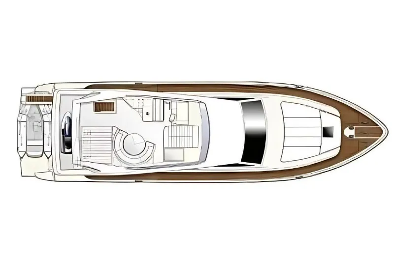 M/y Flow Yacht Photos Pics Top view layout of a 2008 Ferretti 681 yacht, showcasing interior and deck design.