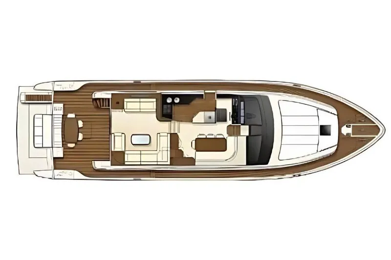M/y Flow Yacht Photos Pics Top view layout of a 2008 Ferretti 681 yacht, showcasing interior and deck design.