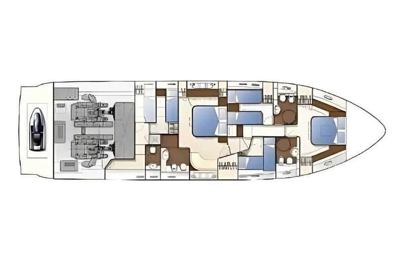 M/y Flow Yacht Photos Pics Floor plan of a 2008 Ferretti 681 yacht, showcasing interior layout and engine room.