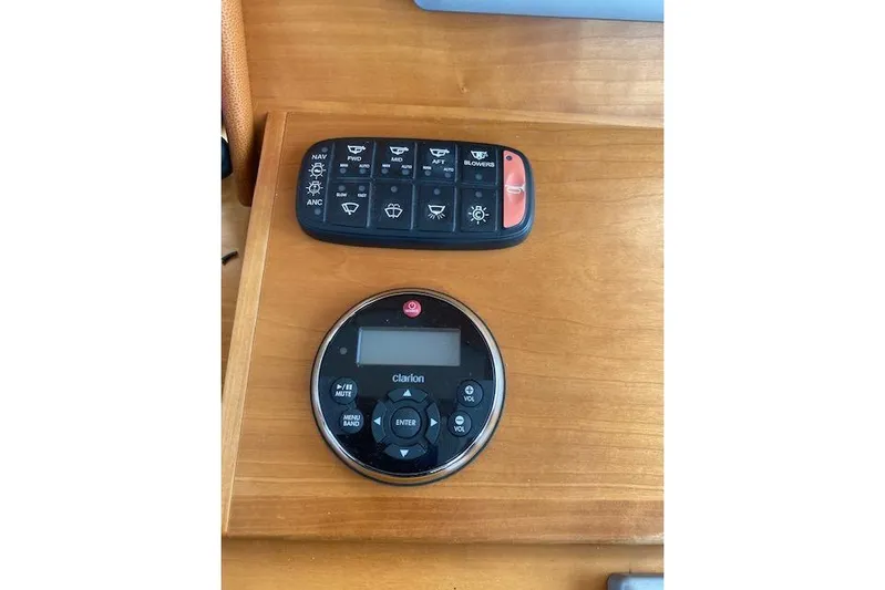  Yacht Photos Pics Control panel and remote on Sabre 38 Express 2010 boat dashboard.