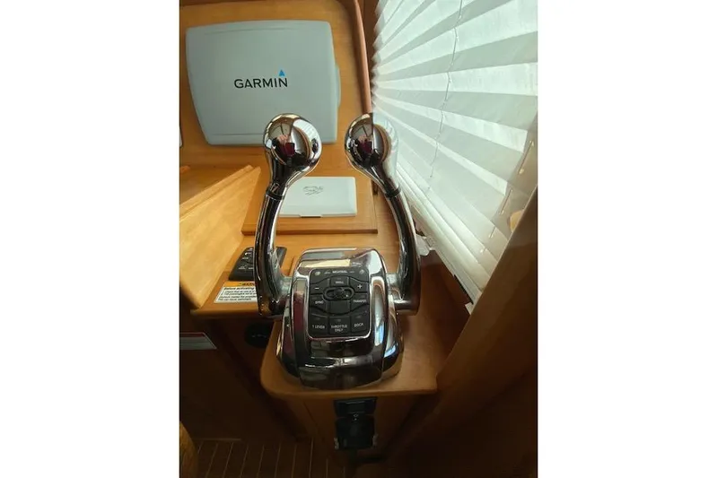  Yacht Photos Pics Control panel of 2010 Sabre 38 Express boat with Garmin navigation system.