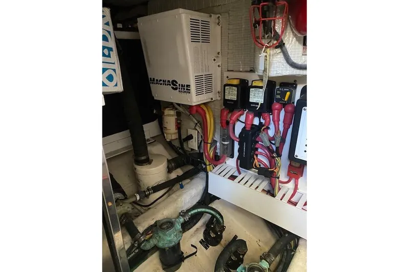  Yacht Photos Pics Engine room of 2010 Sabre 40 Sedan with electrical components and wiring.