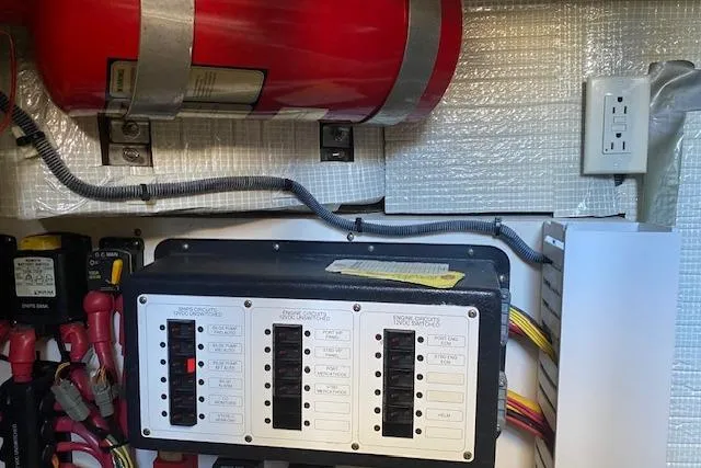  Yacht Photos Pics Electrical panel and fire extinguisher in 2010 Sabre 40 Sedan boat.