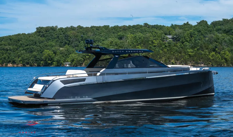  Yacht Photos Pics 2024 Dutch American Iconic DA 50 yacht on a serene lake.