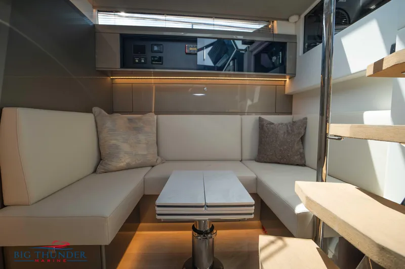  Yacht Photos Pics Luxurious interior of 2024 Dutch American Iconic DA 50 yacht with modern seating.