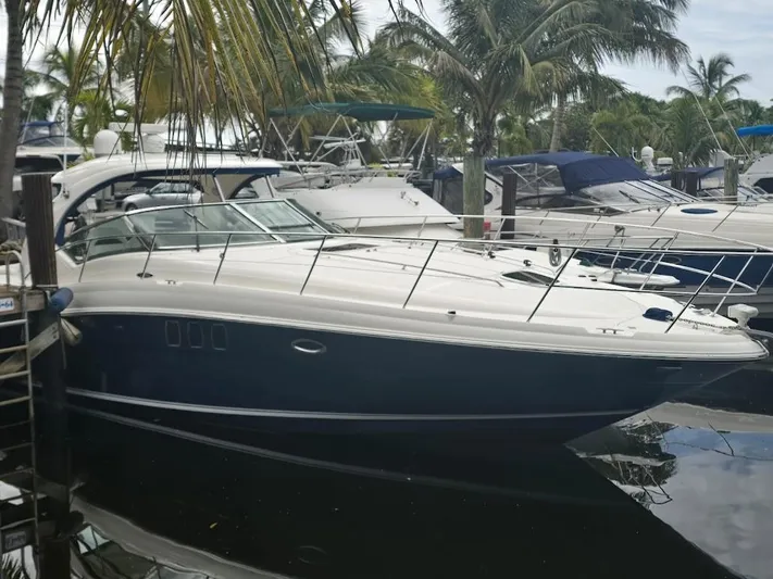  Yacht Photos Pics 2008 Sea Ray 40 Sundancer yacht docked among palm trees.