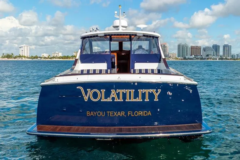 Volatility Yacht Photos Pics Rear view of 2003 San Juan SJ 38 yacht "Volatility" in Bayou Texar, Florida waters.