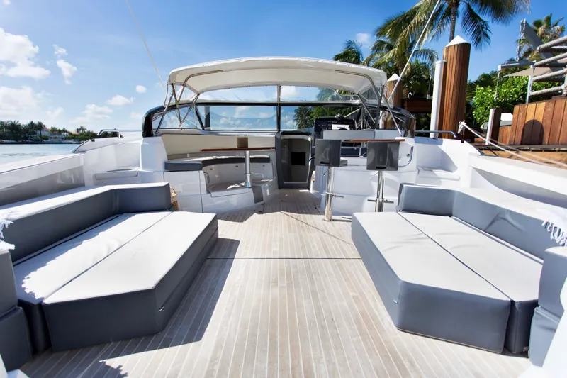  Yacht Photos Pics 2007 Baia BAIA ONE 43 yacht interior with modern seating and tropical backdrop.