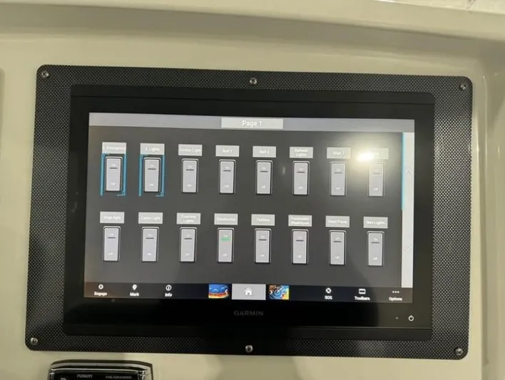  Yacht Photos Pics Garmin touchscreen display on 2016 Yellowfin 39 boat dashboard.