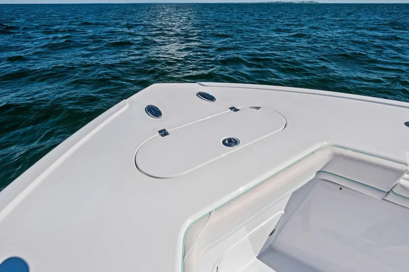 Midnight Rider Yacht Photos Pics 2017 Yellowfin 42 Offshore boat deck with ocean view.