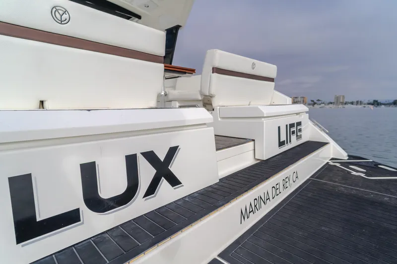 Lux Life Yacht Photos Pics 2017 Cruisers Yachts 39 Express Coupe, docked at Marina del Rey, CA.