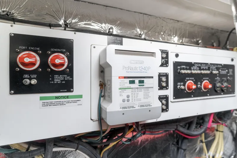 Lux Life Yacht Photos Pics Electrical panel of 2017 Cruisers Yachts 39 Express Coupe with ProNautic charger.