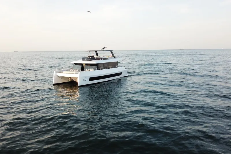  Yacht Photos Pics Luxury Moon Yachts 6ty 2026 model cruising on open sea.