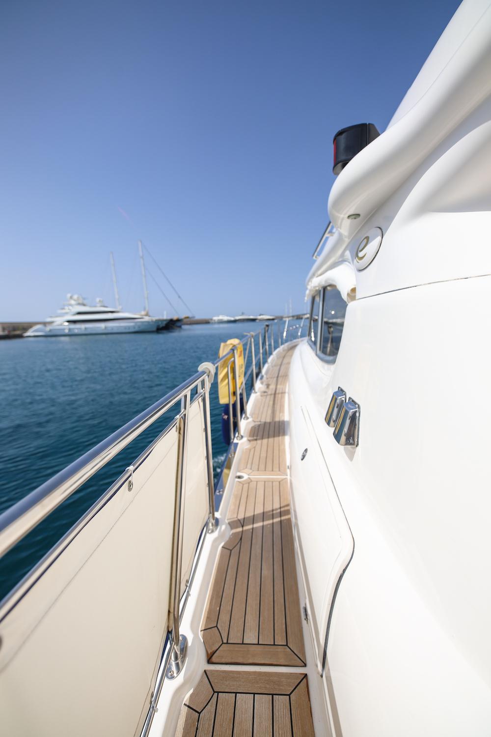 2014 Elling E4 Ultimate yacht deck with ocean view and clear blue sky.