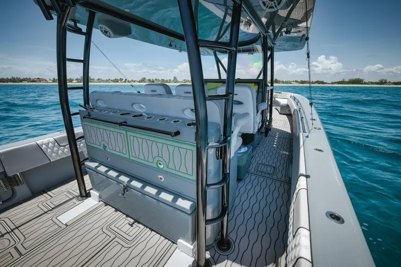 Deal Maker Yacht Photos Pics 2024 Contender 44ST boat interior on the ocean.