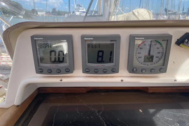 Maeve Yacht Photos Pics Tartan 3700 sailboat dashboard with Raymarine instruments, 2004 model.