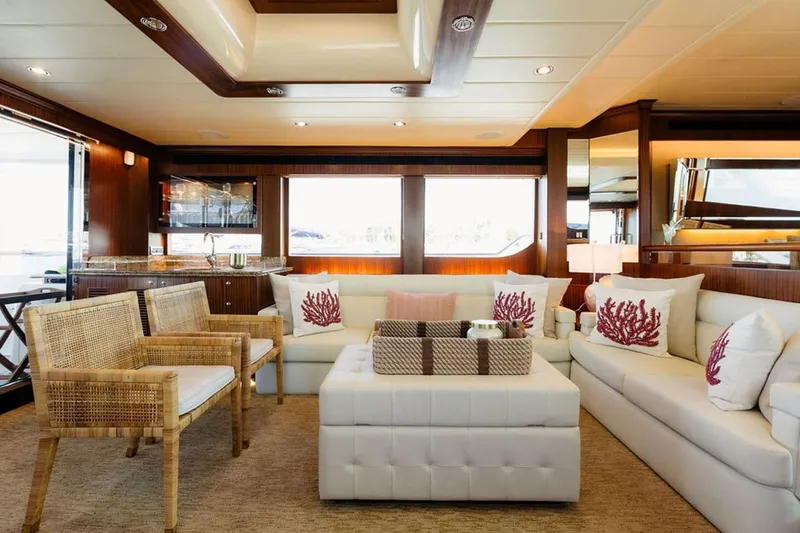 3w Yacht Photos Pics Luxurious interior of 2010 Horizon 74 Motoryacht with elegant seating and decor.