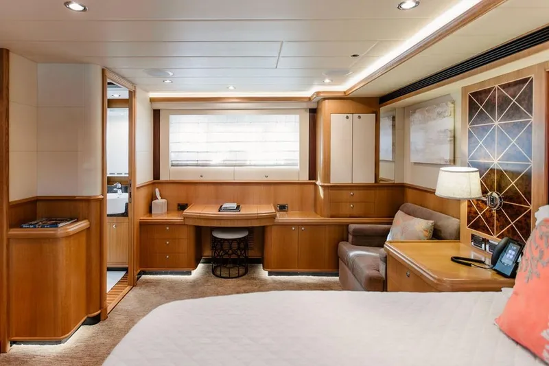3w Yacht Photos Pics Luxurious interior of 2010 Horizon 74 Motoryacht with elegant wood finishes and modern amenities.